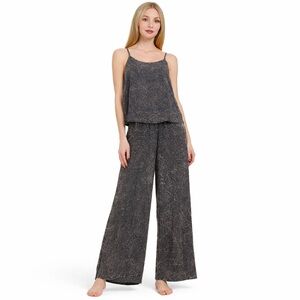 NWOT Zenana Acid Crinkle Wash Cami & Wide Leg Pants 2-Piece Set Charcoal, Size L